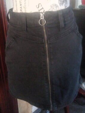 So Black Denim Zip Front High Waisted Mini Skirt - Junior's Size 1 / 25
